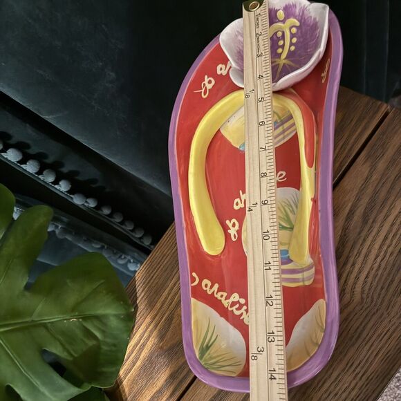 Serving Dish  Dennis East Flip Flop Chip &Dip Serving Dish Flower Design Ceramic - Picture 3 of 3